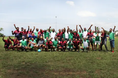 Church leaders from Phoenix Indanda Ntuzuma and Kwa Mashu in their full kit before the much anticipated soccer game Church leaders from Phoenix Indanda Ntuzuma and Kwa Mashu in their full kit before the much anticipated soccer game